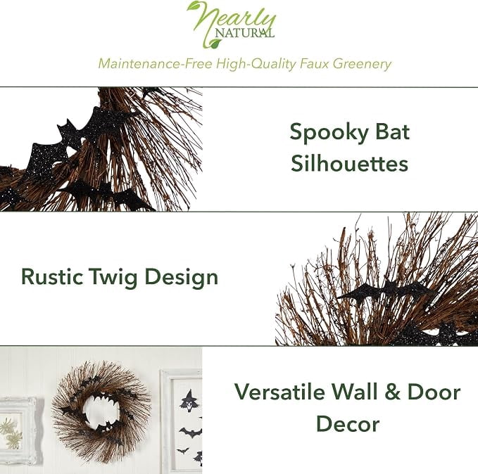 "halloween d rNearly Natural 26in. Halloween Bats Twig Wreath "
