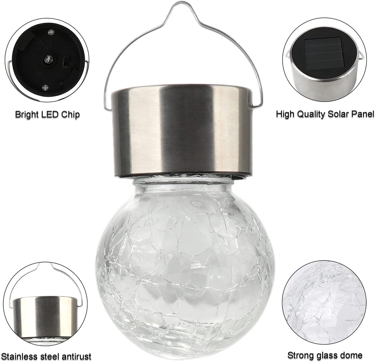 LINLIN 6 Pack Hanging Solar Light Outdoor, 3 Color Solar Powered Decorative Crackle Glass Ball Light, Waterproof Tree Hanging Outdoor Globe Lantern with Handle for Garden Yard Patio Path Party Decor