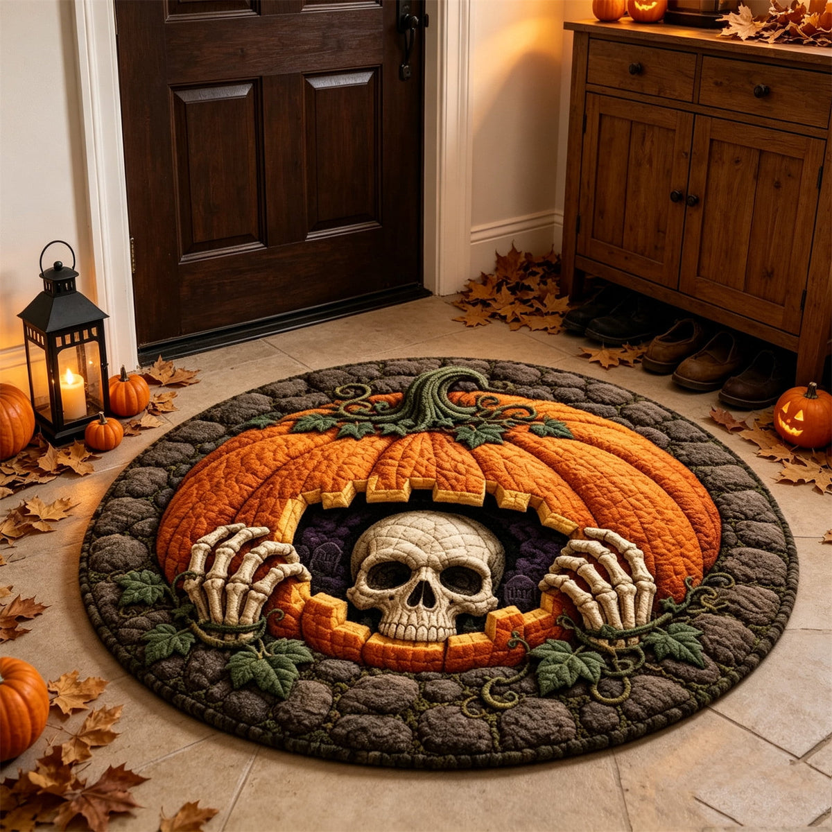 ZJNGJC 3D Circular Halloween Doormat Whimsy Charm Decoration For Indoor Space Weird Themed Entryway Rug D