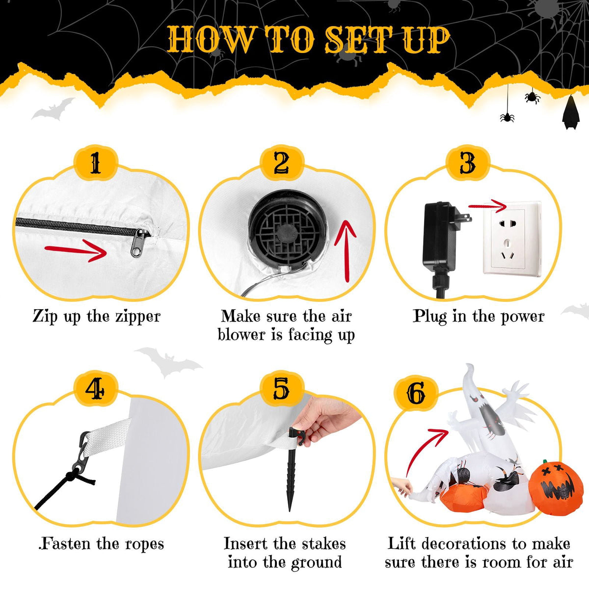 11.8FT Halloween Inflatable Ghost Spider Pumpkin Decoration with LED Lights for Yard Garden Party