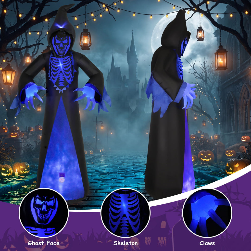 Areker 12ft Halloween Inflatable Grim Reaper, 7 Modes 3D Flame Lights Spooky Blow up Yard Decor, Waterproof & Easy Setup Halloween Ghost for Garden Patio Lawn