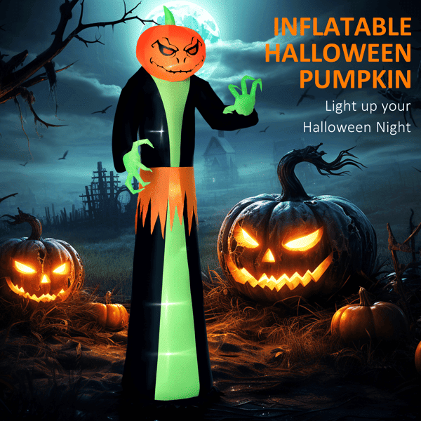 106.25IN Inflatable Pumpkin Ghost Halloween Decor with 6 LED Lights Waterproof Polyester Yard Ornament