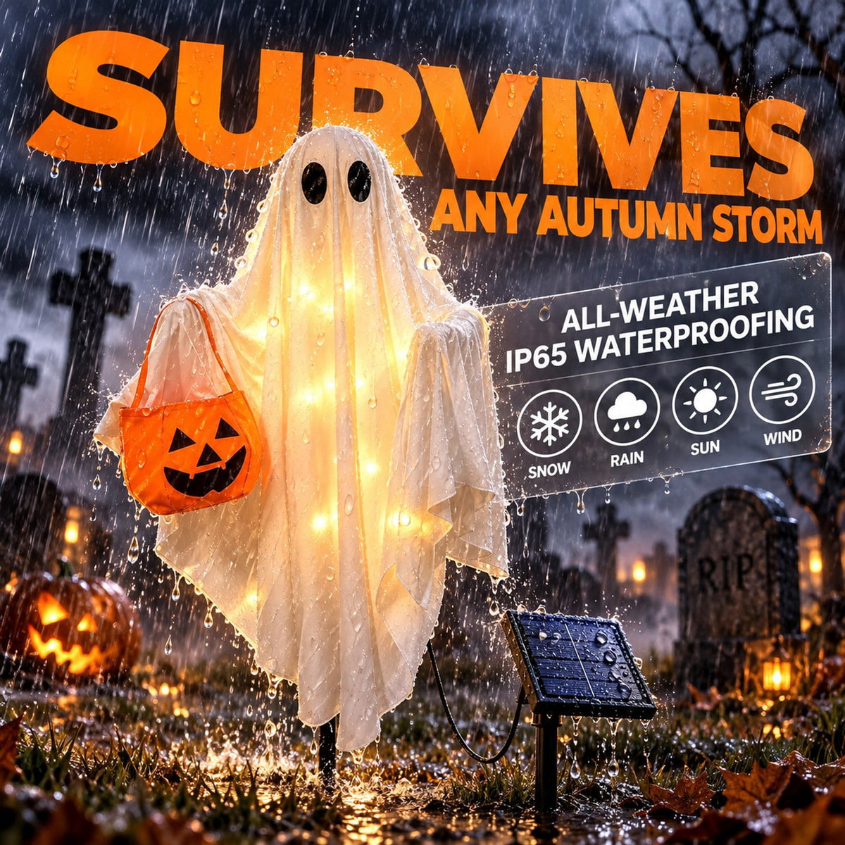 Solar Halloween Ghost Lights IP65 Waterproof 30 LED 2 Pack