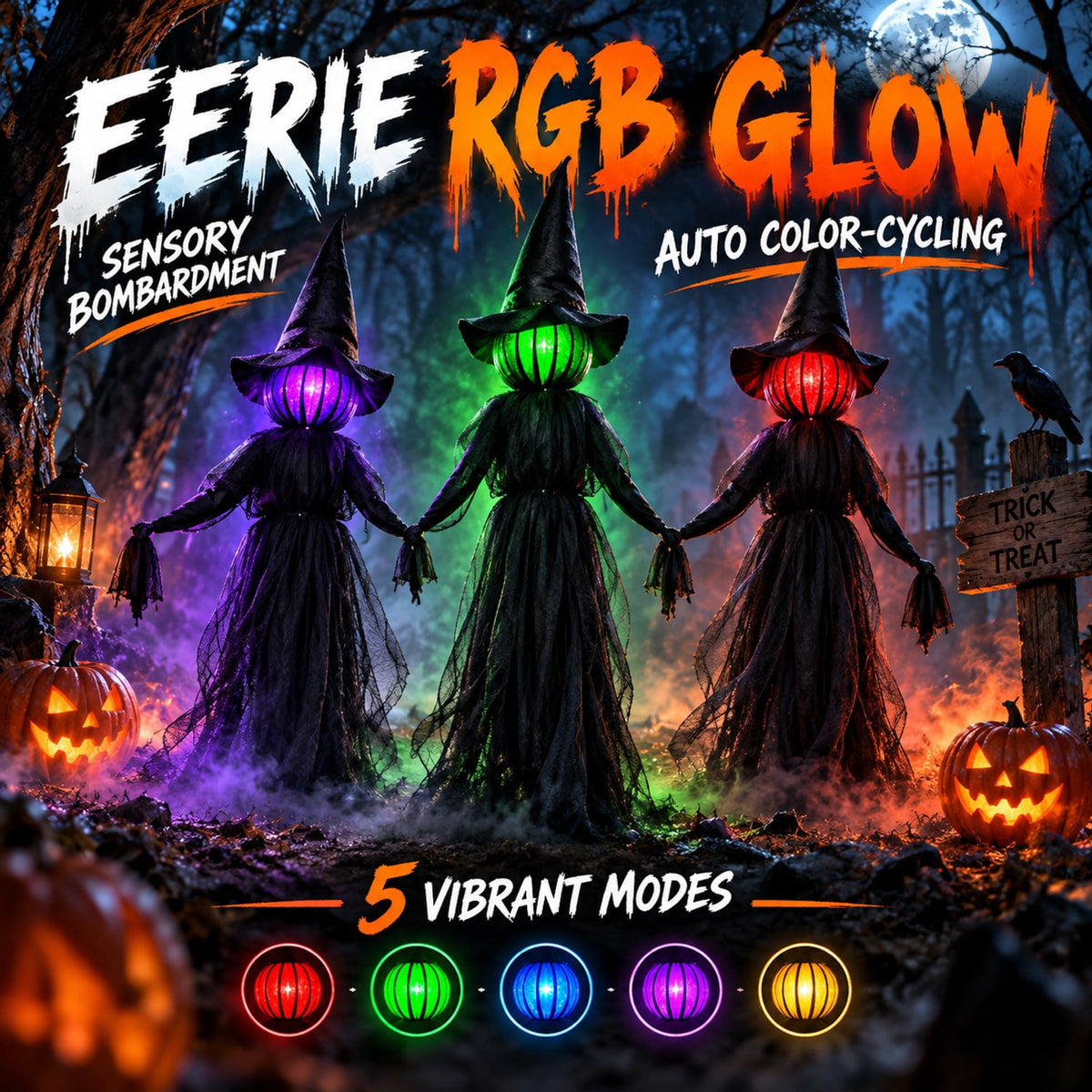 Lighted Halloween Witches RGB Yard Stakes 3 Pack 63 Inch