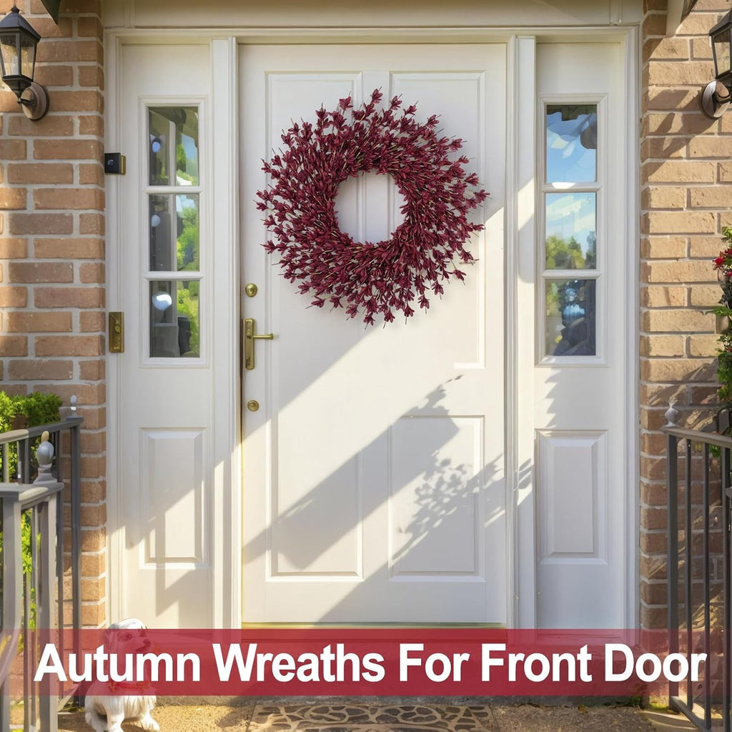 26 Inch Realistic Fall Wreaths for Front Door Outside Autumn Wreath Outdoor Indoors Fall Decorations for Home Thanksgiving Halloween Holiday Decorations Clearance for Wall Porch Door (Wheat)