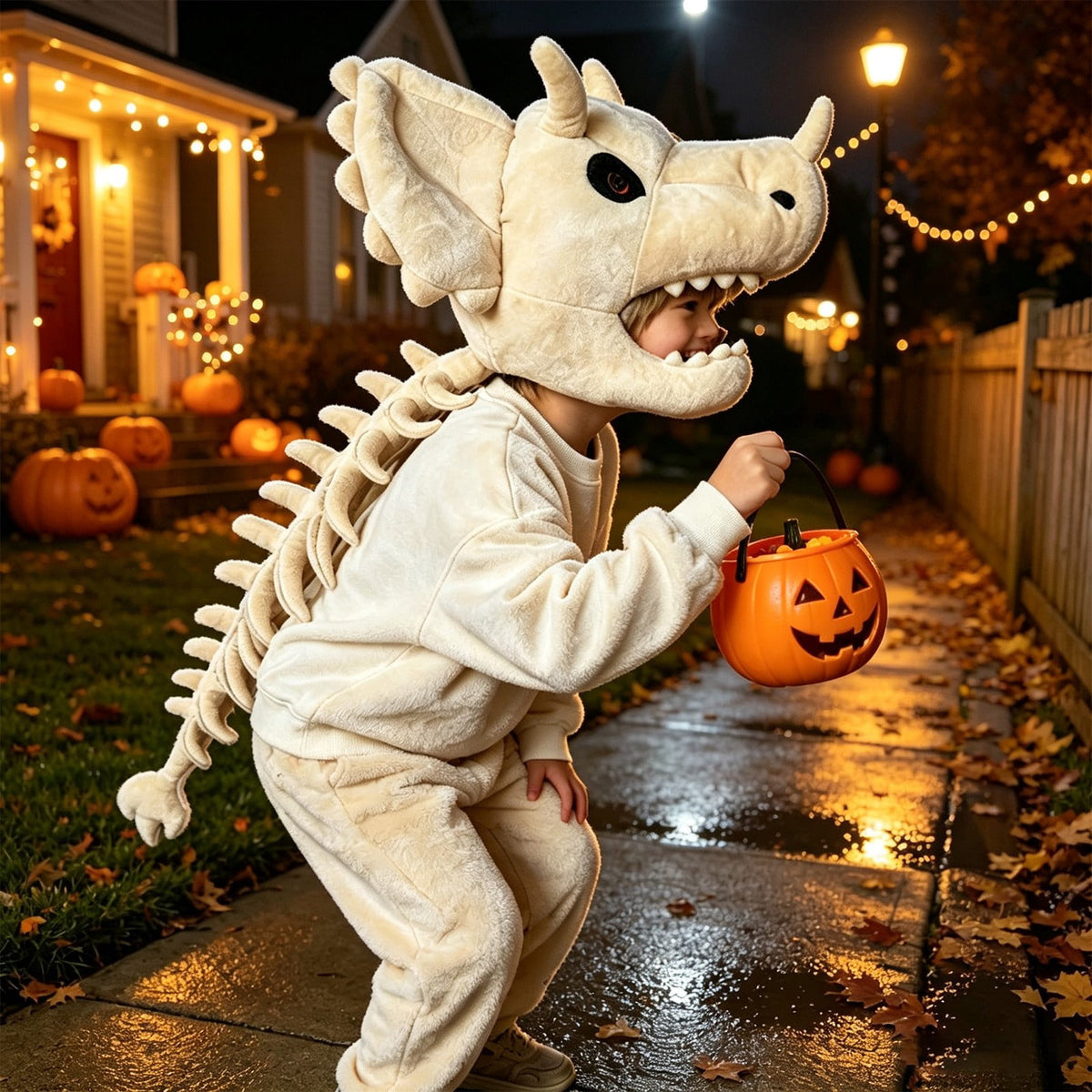 1 Pc Realistic Dinosaur Skeleton Costume Set Headpiece and Spine Dinosaurs Fossil Jumpsuit Stuffed for Halloween, Perfect Holiday Gift Halloween Gift Birthday Gift, 31.5 Inch, White Musical Style