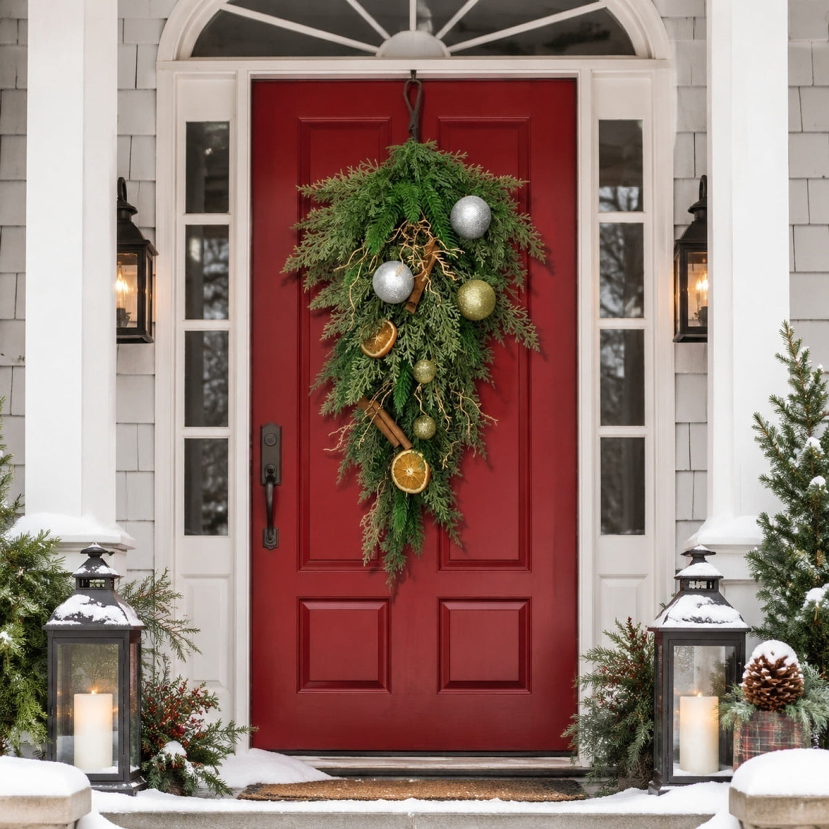 Christmas Pine Wreath, Outdoor Christmas Decorations, Xmas Door Wreath for Home, Holiday, Party, Fireplace, Mantle, Wall, Windows Decor