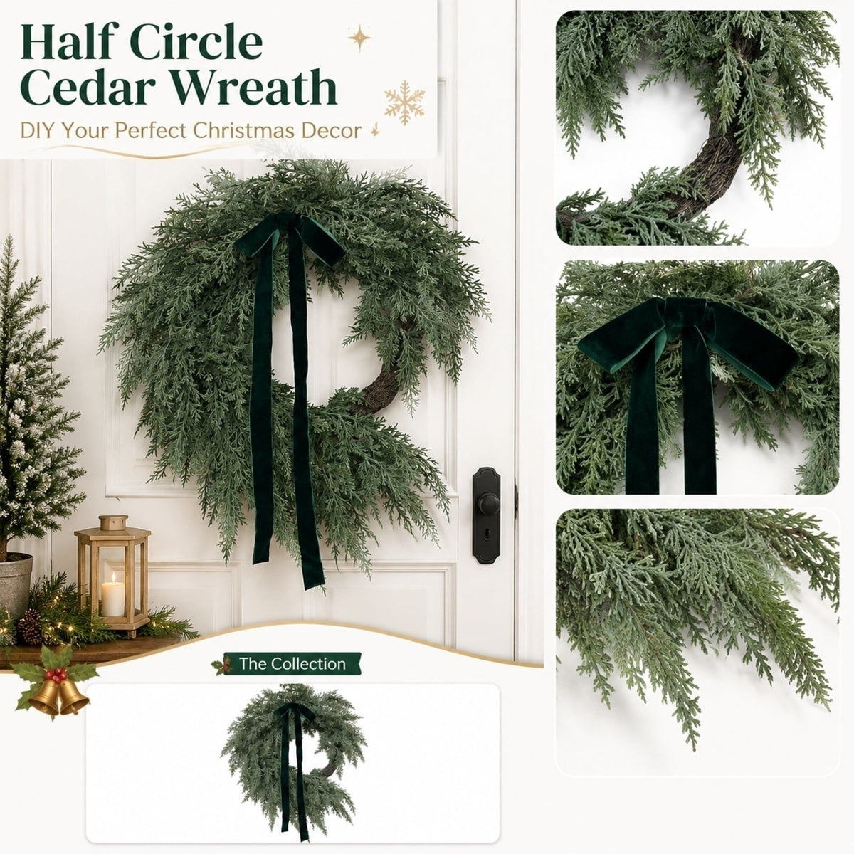 Christmas Pine Wreath, Outdoor Christmas Decorations, Xmas Door Wreath for Home, Holiday, Party, Fireplace, Mantle, Wall, Windows Decor