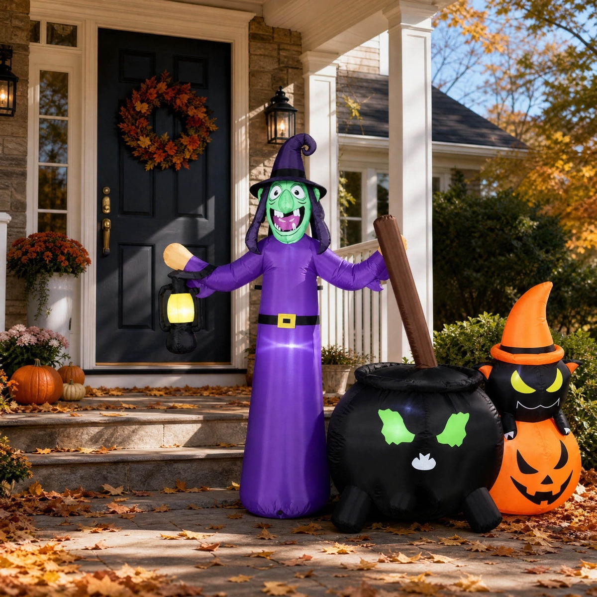 Halloween Inflatables Witch Outdoor Decorations, Outdoor Blow Up Decor for Yard, Party Decoration Inflatable Blow Ups for Yard Outside Halloween Decor