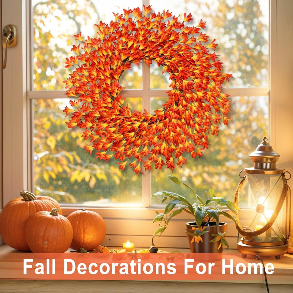 26 Inch Realistic Fall Wreaths for Front Door Outside Autumn Wreath Outdoor Indoors Fall Decorations for Home Thanksgiving Halloween Holiday Decorations Clearance for Wall Porch Door (Wine Red)