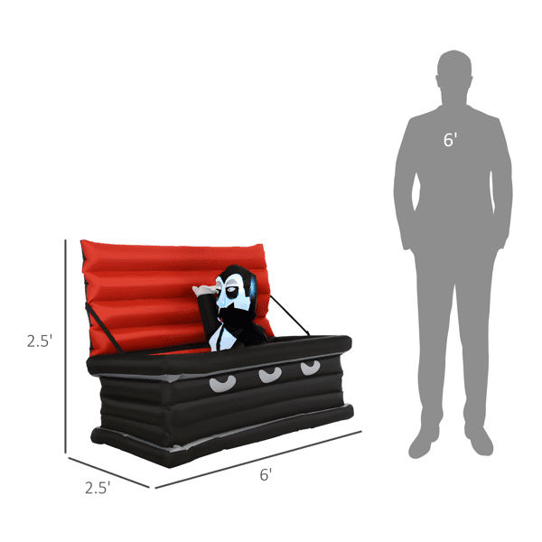 Halloween Inflatable Vampire & Coffin, LED Lights, 2 Air Blowers + Stakes/Tethers/Sandbags, for Indoor/Outdoor Yard/Party