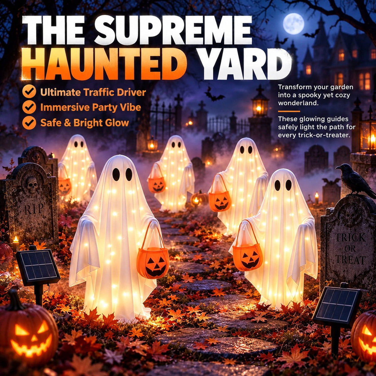 Solar Halloween Ghost Lights IP65 Waterproof 30 LED 2 Pack