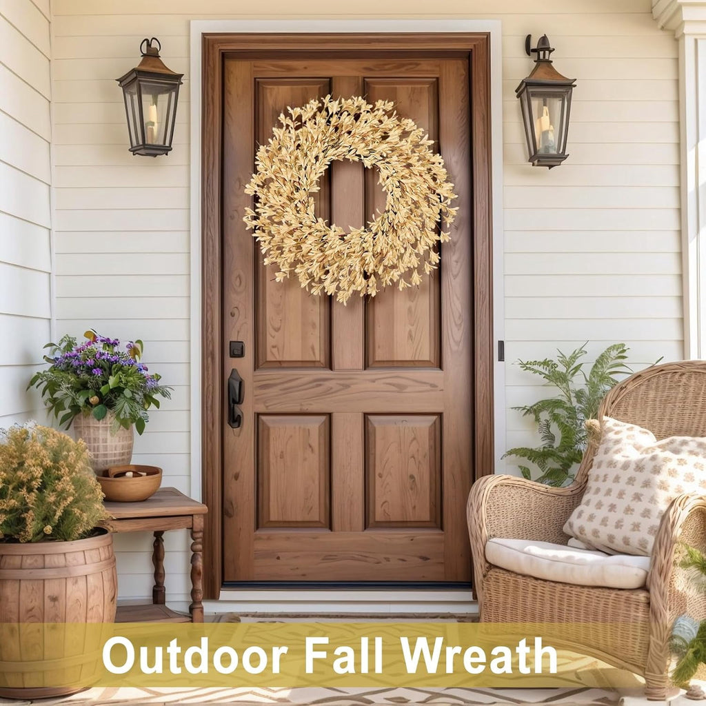 26 Inch Realistic Fall Wreaths for Front Door Outside Autumn Wreath Outdoor Indoors Fall Decorations for Home Thanksgiving Halloween Holiday Decorations Clearance for Wall Porch Door (Wheat)