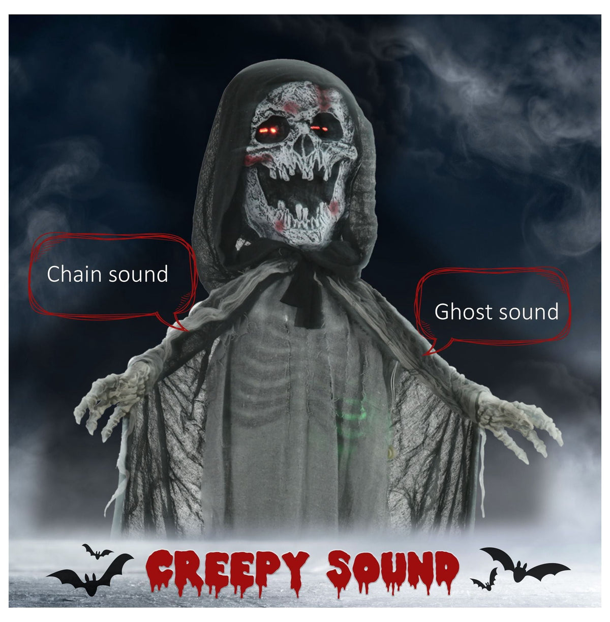 Halloween Witch Decoration Animated Prop - 74" Skeleton with Light Up Eyes & Howling Sound - Indoor/Outdoor Spooky Decor for Yard, Parties
