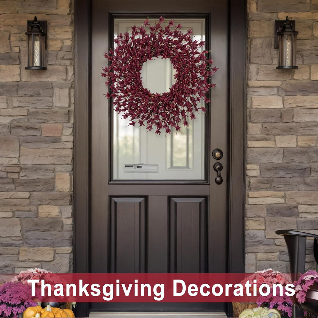 26 Inch Realistic Fall Wreaths for Front Door Outside Autumn Wreath Outdoor Indoors Fall Decorations for Home Thanksgiving Halloween Holiday Decorations Clearance for Wall Porch Door (Wine Red)