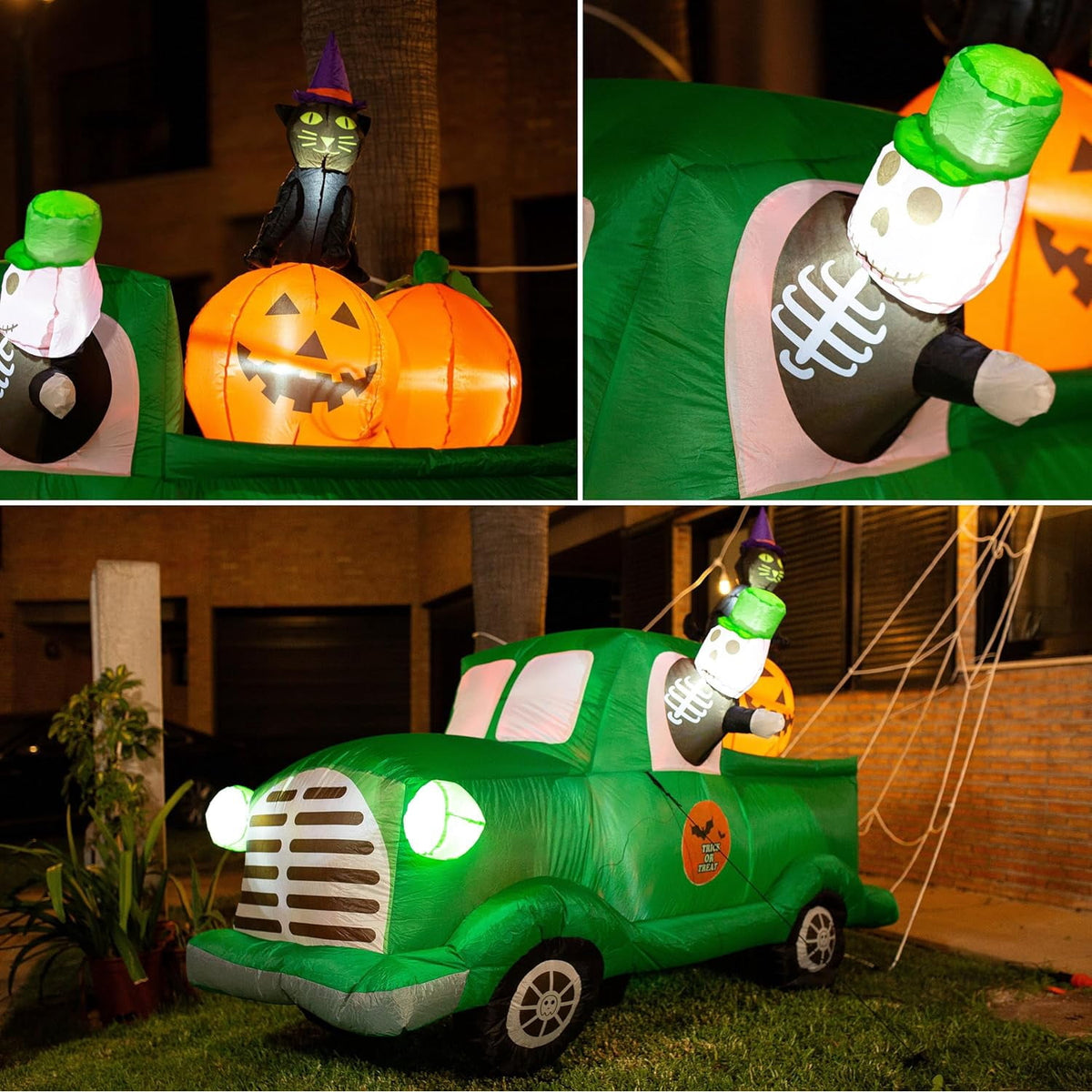 Zone Tech 7.5Ft Long Inflatable Ghost Car LED Lights Decor Halloween Outdoor Indoor Holiday Decorations : Giant Lawn Inflatable Garden Party Decoration and Halloween Blow up Green Car Yard Décor