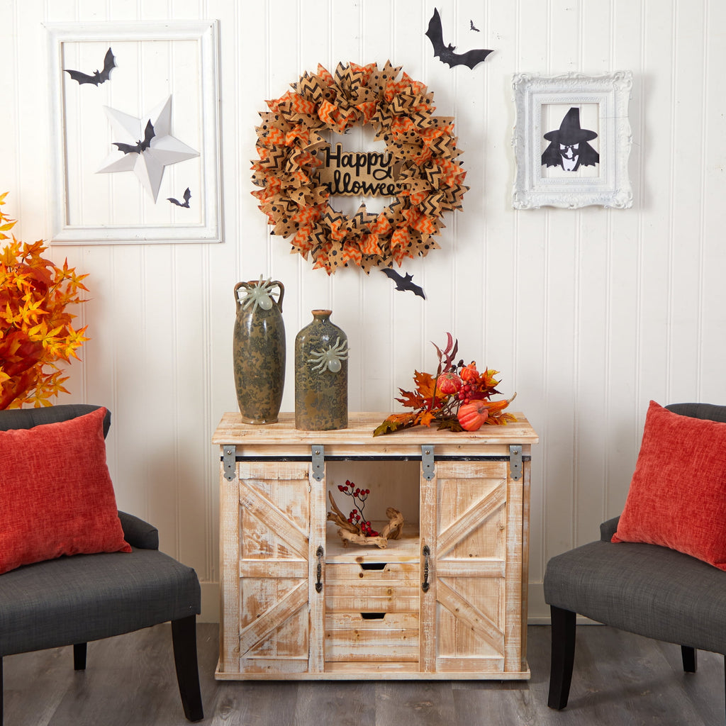 Nearly Natural 30in. Halloween Burlap Ribbon Wreath