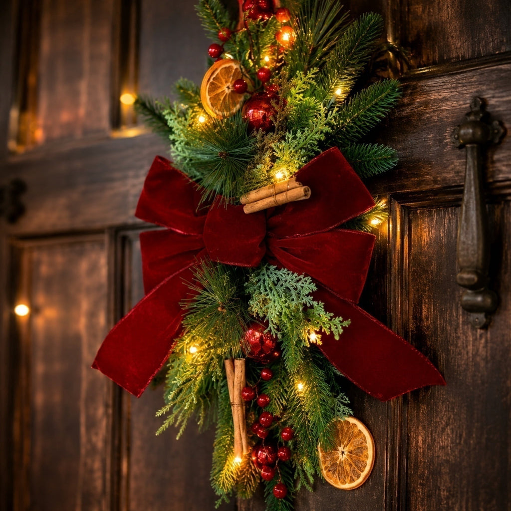 Christmas Pine Wreath, Outdoor Christmas Decorations, Xmas Door Wreath for Home, Holiday, Party, Fireplace, Mantle, Wall, Windows Decor
