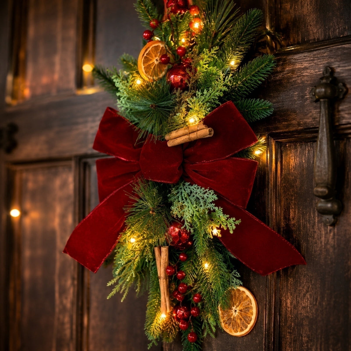 Christmas Pine Wreath, Outdoor Christmas Decorations, Xmas Door Wreath for Home, Holiday, Party, Fireplace, Mantle, Wall, Windows Decor