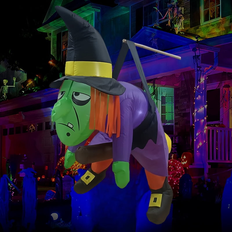 4Ft Halloween Inflatable Witch Outdoor Decoration,Inflatable Witchs Yard Decor,Air Blow Up Door Window Hanging Witch Build-in LEDs Decoration for Garden Haunted House Trick-or-Treat Party