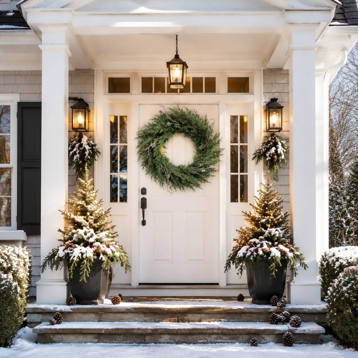 Christmas Pine Wreath, Outdoor Christmas Decorations, Xmas Door Wreath for Home, Holiday, Party, Fireplace, Mantle, Wall, Windows Decor