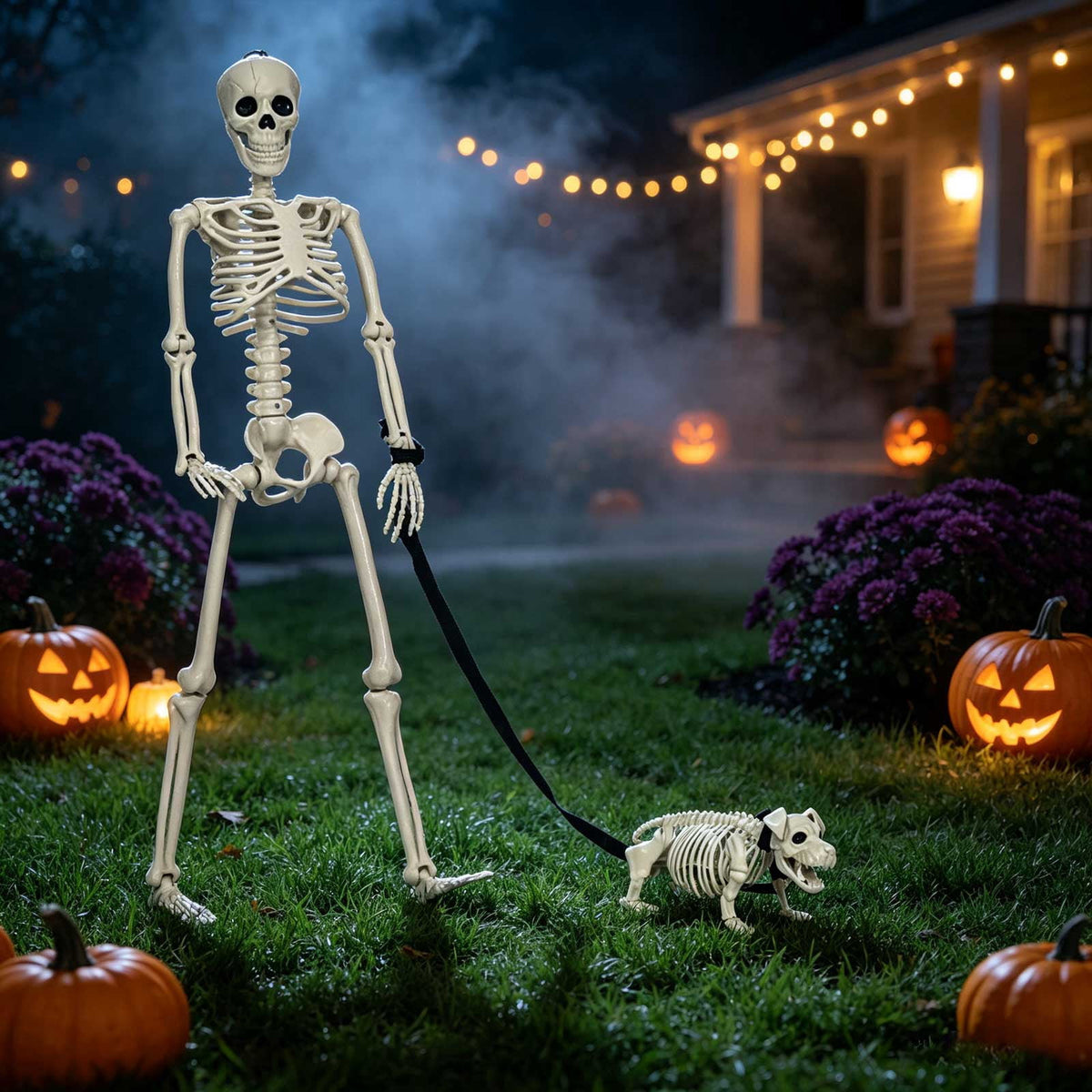 Human Dog Skeleton Halloween Decor, Posable Design for Indoor and Outdoor Seasonal Ornament