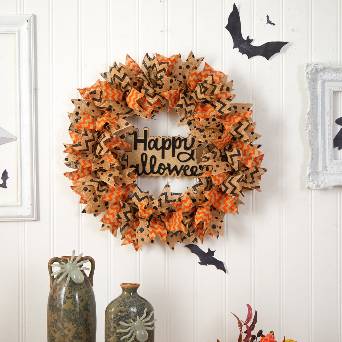 Nearly Natural 30in. Halloween Burlap Ribbon Wreath