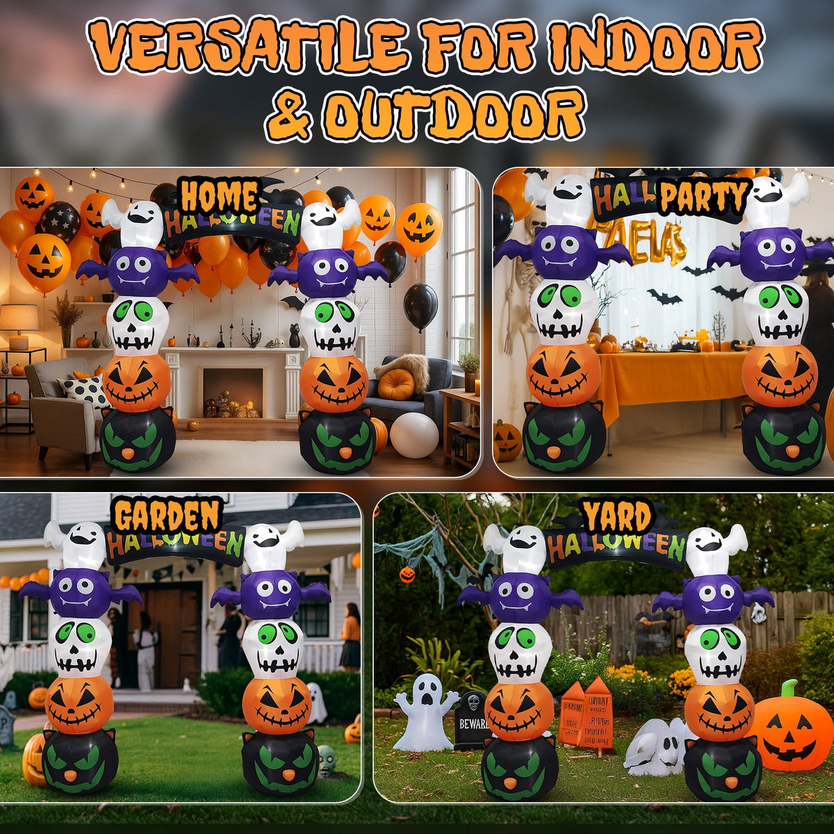 8.2FT Halloween Inflatable Pumpkin Archway with 7 LED Lights for Yard Display