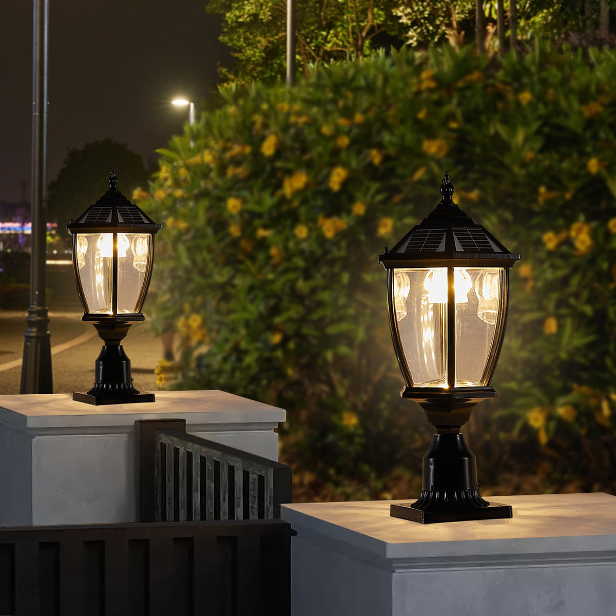 Solar Outdoor Lantern, Vintage Black Glass LED Light, 1-Pack, 20-Inch