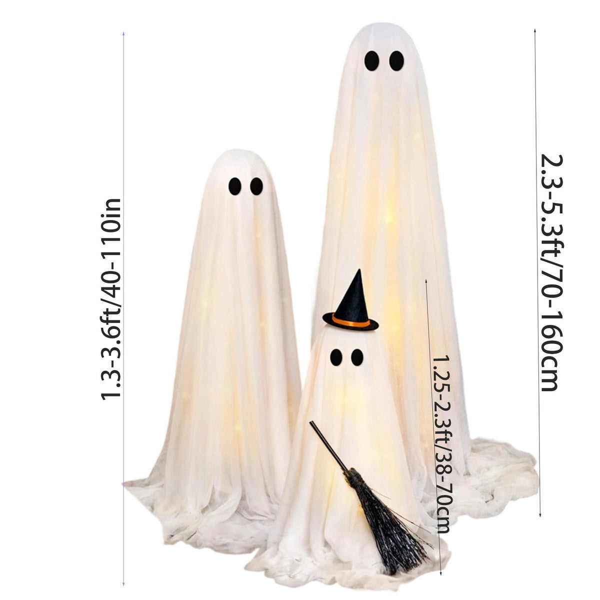 Halloween Ghost Decor, Light Up LED Ghost Decoration with Remote Control, Spooky Ghost Light for Indoor Outdoor Yard Porch Halloween Party,3PC