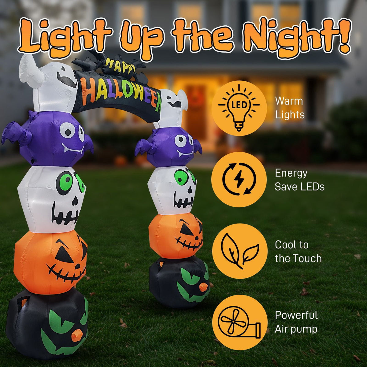 8.2FT Halloween Inflatable Pumpkin Archway with Built-in LED Lights Waterproof Polyester Blow Up Yard Decoration for Garden Party Walkway