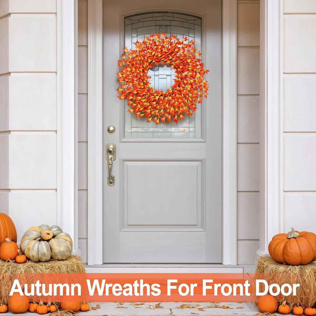 26 Inch Realistic Fall Wreaths for Front Door Outside Autumn Wreath Outdoor Indoors Fall Decorations for Home Thanksgiving Halloween Holiday Decorations Clearance for Wall Porch Door (Wine Red)