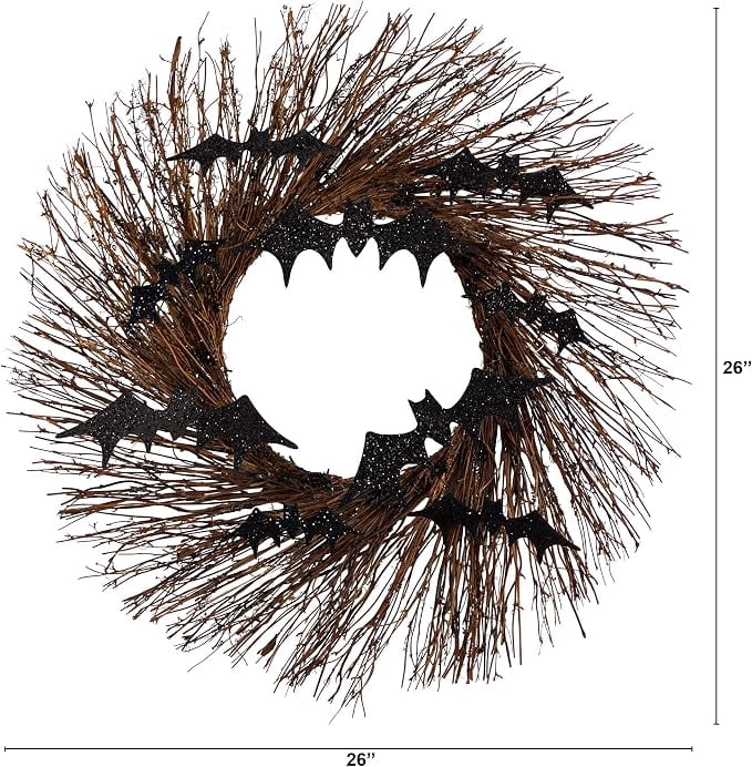 "halloween d rNearly Natural 26in. Halloween Bats Twig Wreath "