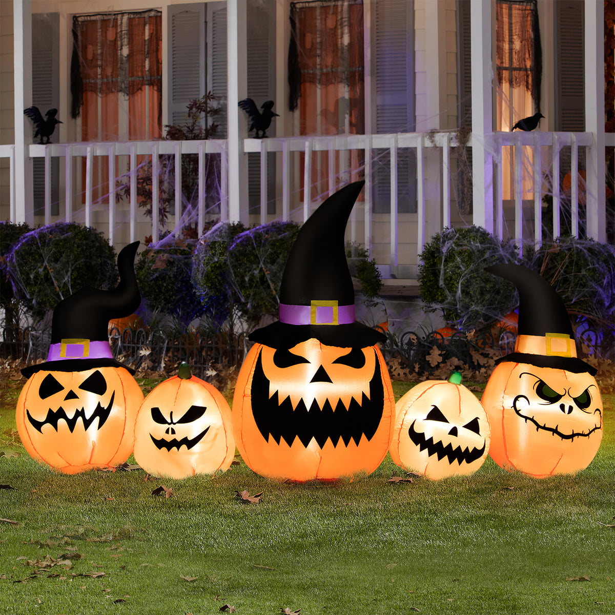 Costway 8 Ft Tall Inflatable Pumpkin Family Waterproof Halloween Yard Decoration w/LED Lights