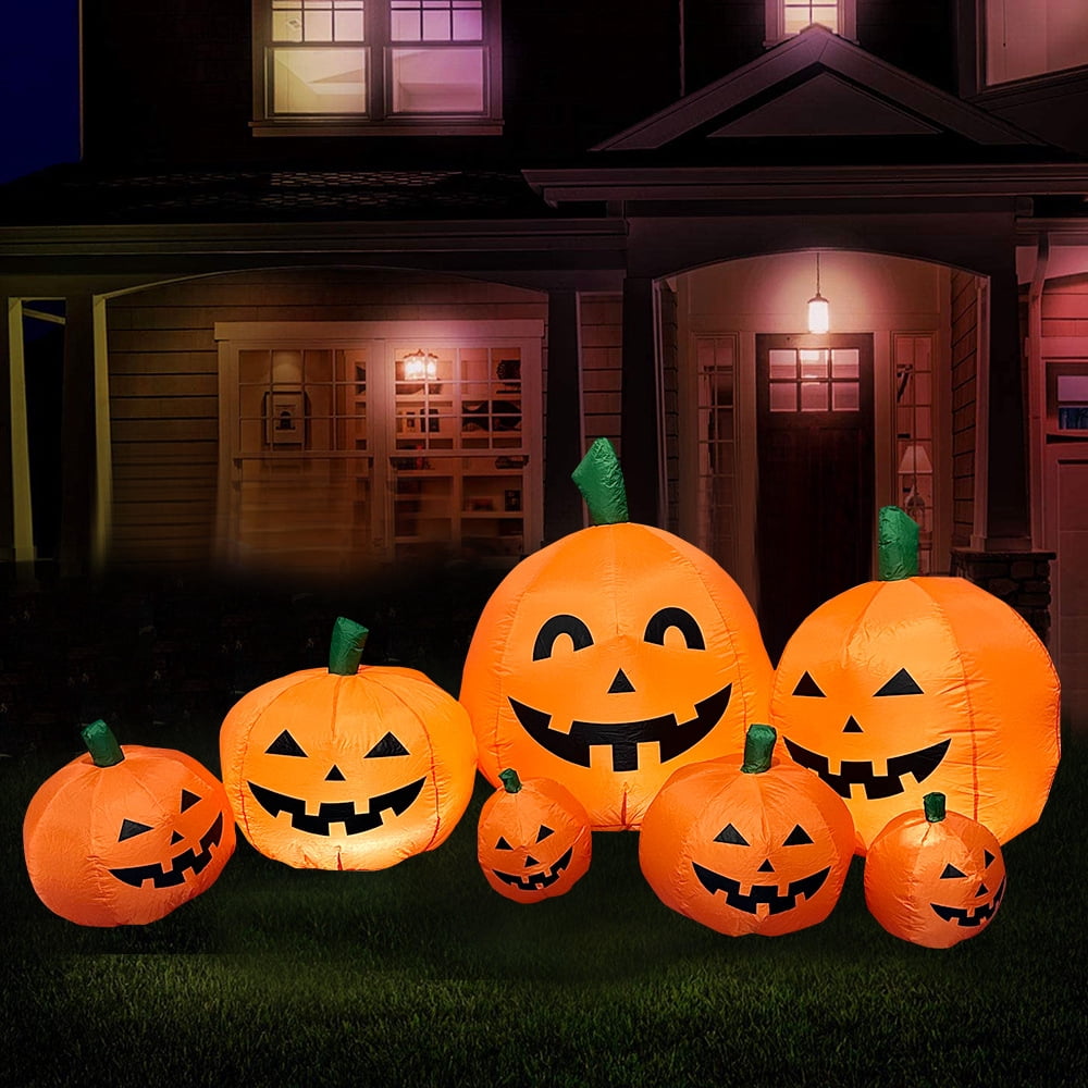 7.5 Ft Long Halloween Inflatable Pumpkin Patch Decoration, Inflatable Yard Decor Blow Up with Build-in LEDs Lights for Haunted House Indoor Outdoor Decor,Spooky 7 Pumpkins Decor