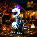 7.9 FT Halloween Inflatable Skeleton Dinosaur Outdoor Decoration, Giant Black and White Dino Yard Decor with LED Light for Lawn, Porch, Party, Haunted House Display