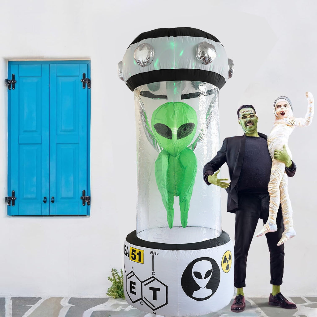 KINQUINN 7.2 ft Halloween Inflatable UFO Alien Experimental Capsule Cabinet, blow-up Spooky Decor For Outdoor Yard Party