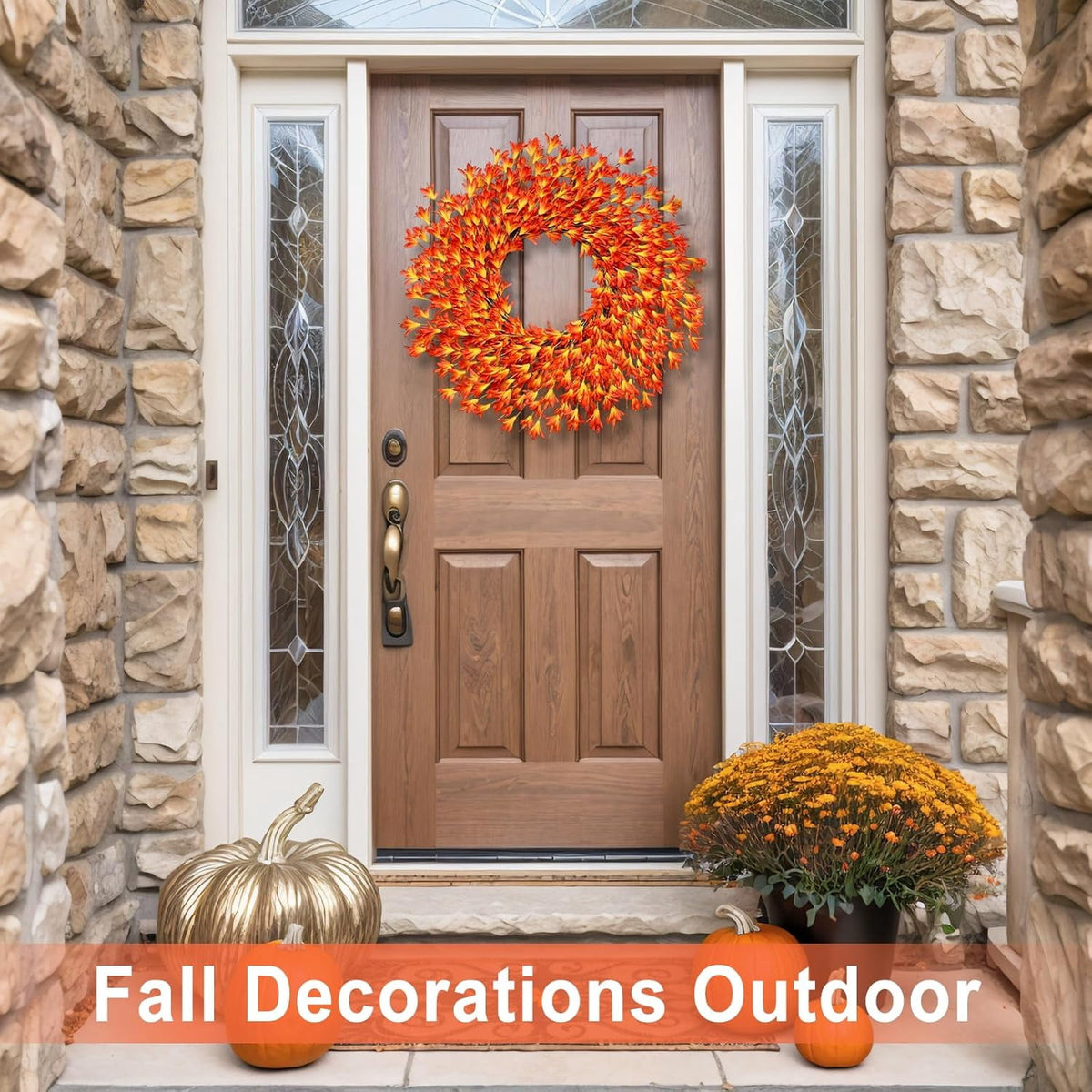 26 Inch Realistic Fall Wreaths for Front Door Outside Autumn Wreath Outdoor Indoors Fall Decorations for Home Thanksgiving Halloween Holiday Decorations Clearance for Wall Porch Door (Wine Red)