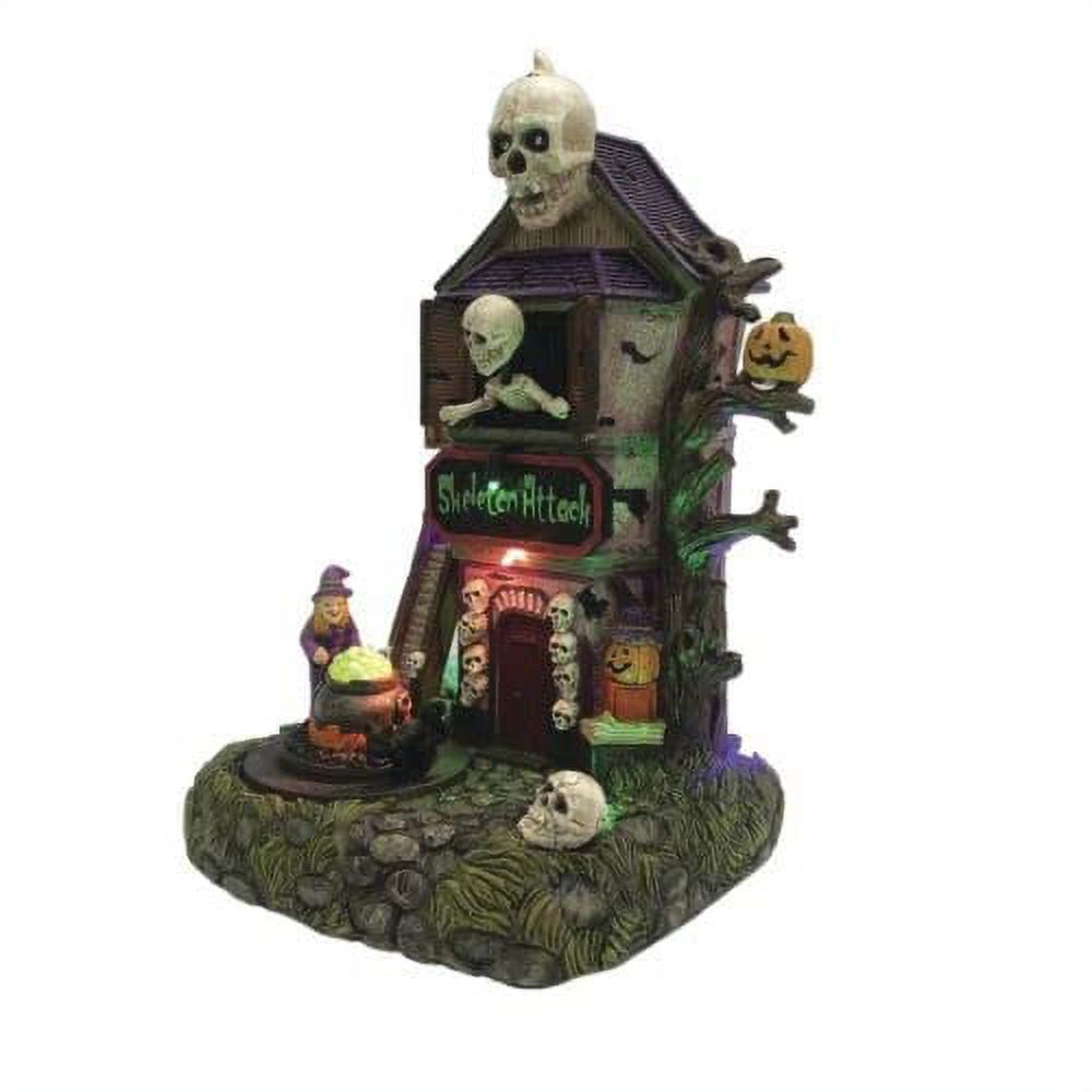 11" Animated Musical Skeleton Attack Village Building Tabletop Halloween Deco