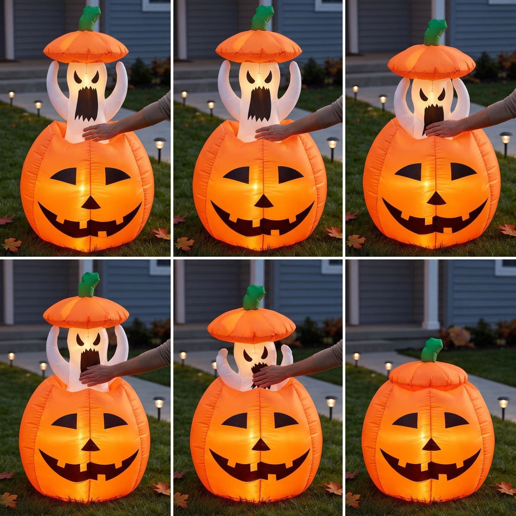 FeiBiQiuBi 4FT Halloween Inflatable Ghost Outdoor Decorations, Blow Up Yard Decorations in Pumpkin, Blow Up Ghost Inflatable with LEDs for Cute Halloween Decor