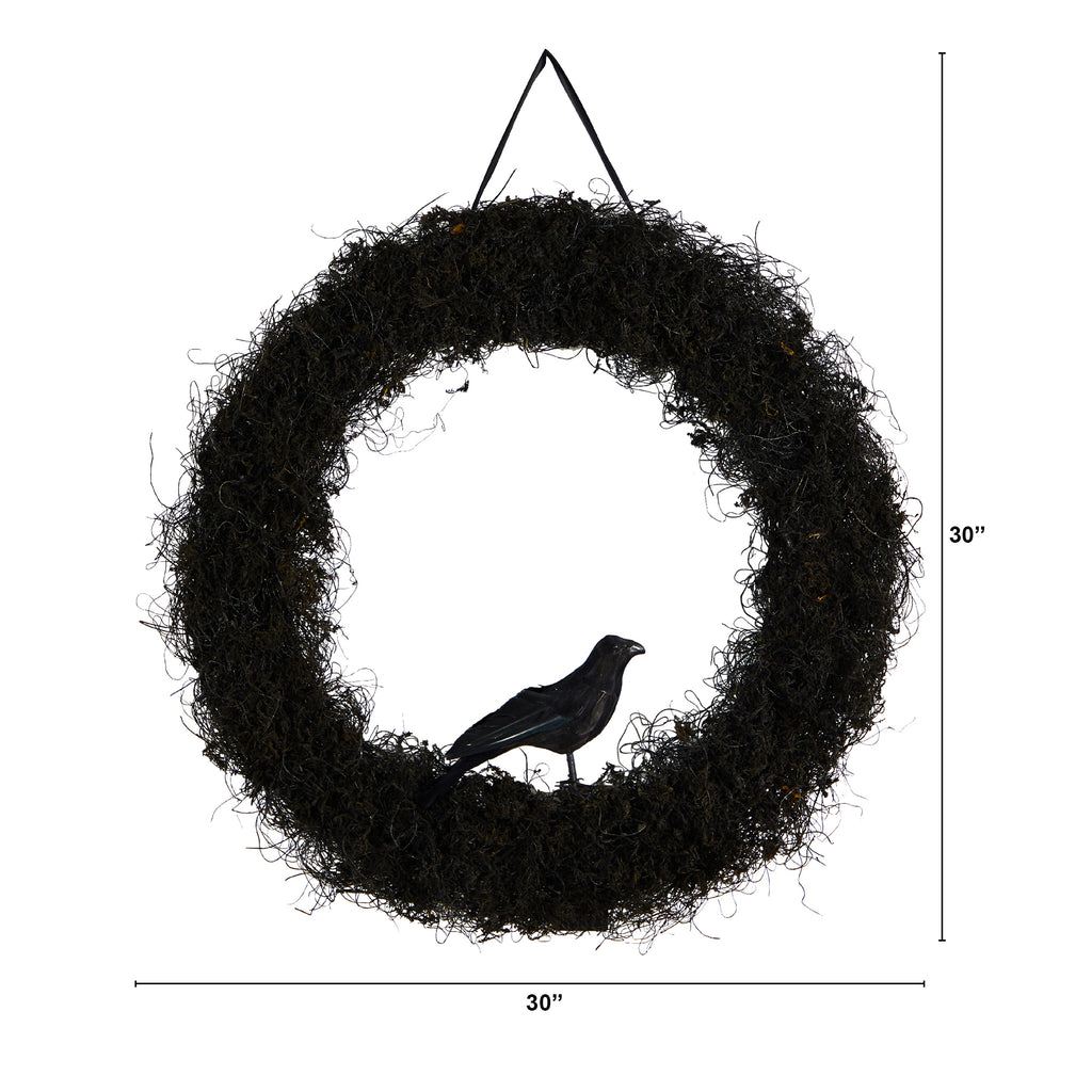 Nearly Natural 30in. Halloween Black Raven Twig Wreath