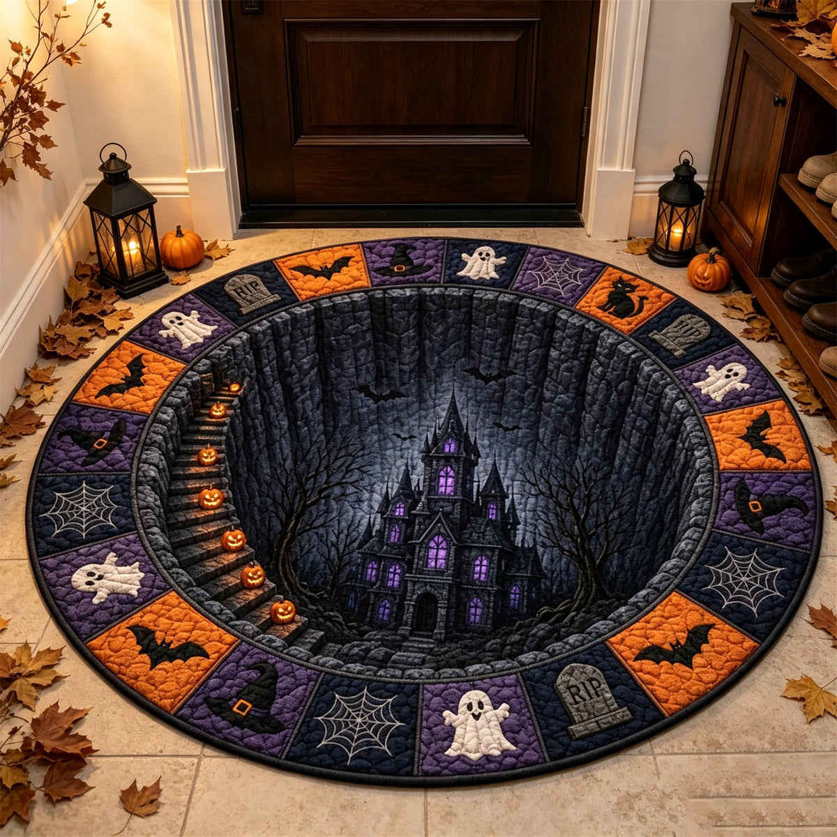 ZJNGJC 3D Circular Halloween Doormat Adding Whimsy Charm To Your Indoor Space With Weird Decoration For Festive Entryway C