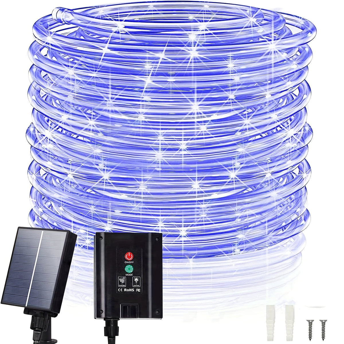 98FT 300 LED Solar Rope Lights, Multi‑Color 8 Lighting Modes, Solar Powered String Lights with 800mAh Battery & Removable Solar Panel, Outdoor Decor Light for Patio, Porch, Camping, Holiday Party