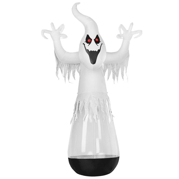Alvantor 12 ft Clear PVC Ghost Halloween Inflatable with 2 LED Lights and Stage Light, Black and White