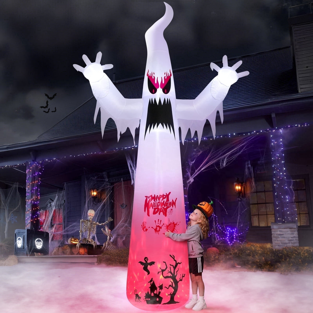 Ayieyill 8.5FT Halloween Inflatables Pumpkin Ghost Family with Built-in LED Lights, Halloween Blow up Yard Decorations