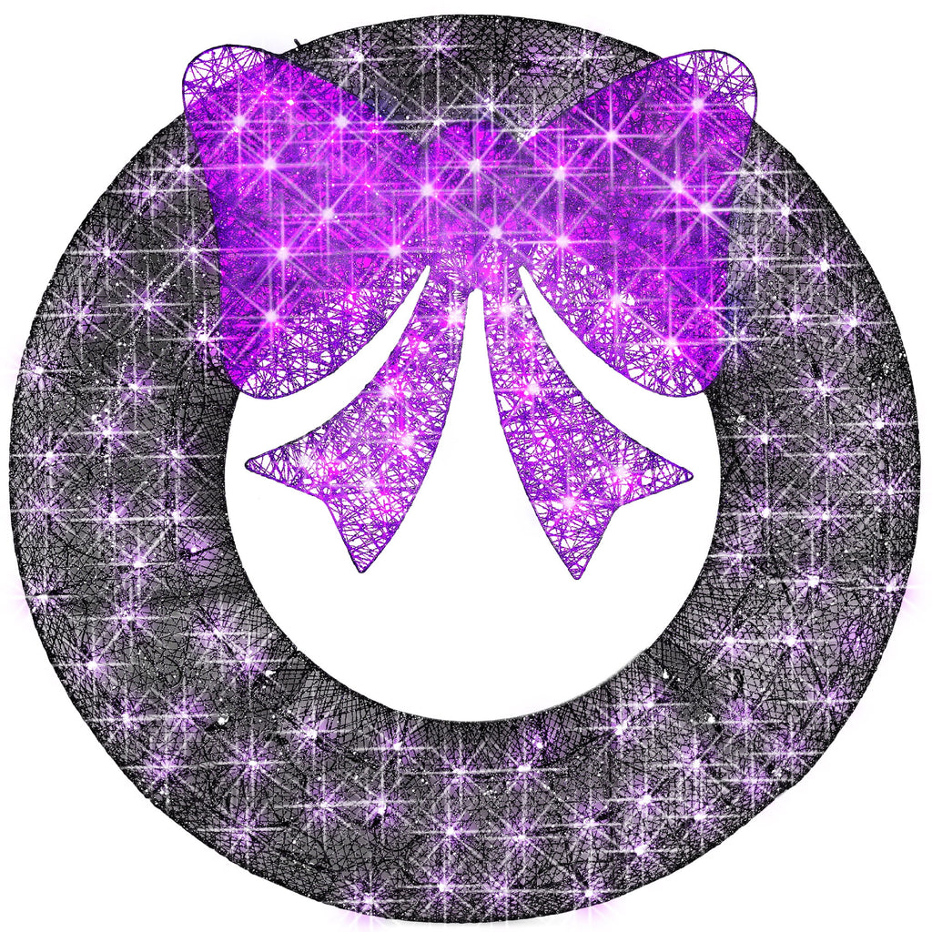 Best Choice Products 36in Pre-Lit Outdoor Halloween Wreath, LED Metal Holiday Decor w/ 120 Lights, Bow - Purple/Black