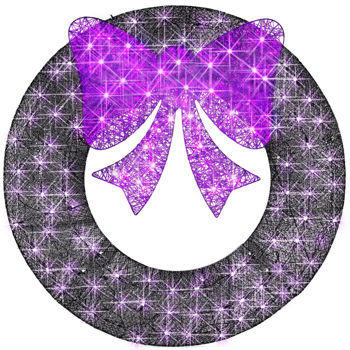 Best Choice Products 36in Pre-Lit Outdoor Halloween Wreath, LED Metal Holiday Decor w/ 120 Lights, Bow - Purple/Black