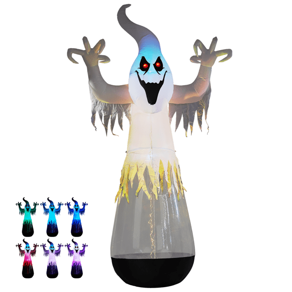 COTINSE 12 FT Halloween Inflatable Ghost with 2 LED Lights & Stage Light, Giant Clear PVC Blow Up Yard Decoration, Black & White