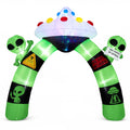 Costway 9.8 FT Alien Halloween Inflatable Archway with Lights Waving Alien UFO 4 Wind Ropes Green