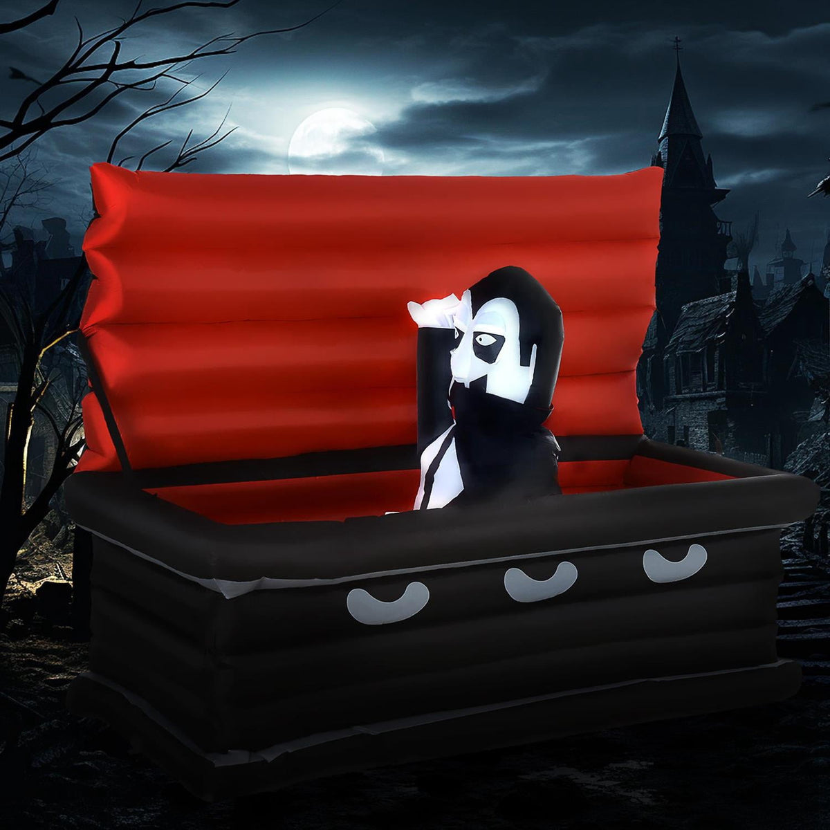Demi Bonn 6ft W Halloween Inflatables Outdoor Decorations Vampire and Giant Coffin, Blow Up LED Yard Decor, for Garden, Lawn, Party, Holiday, Black
